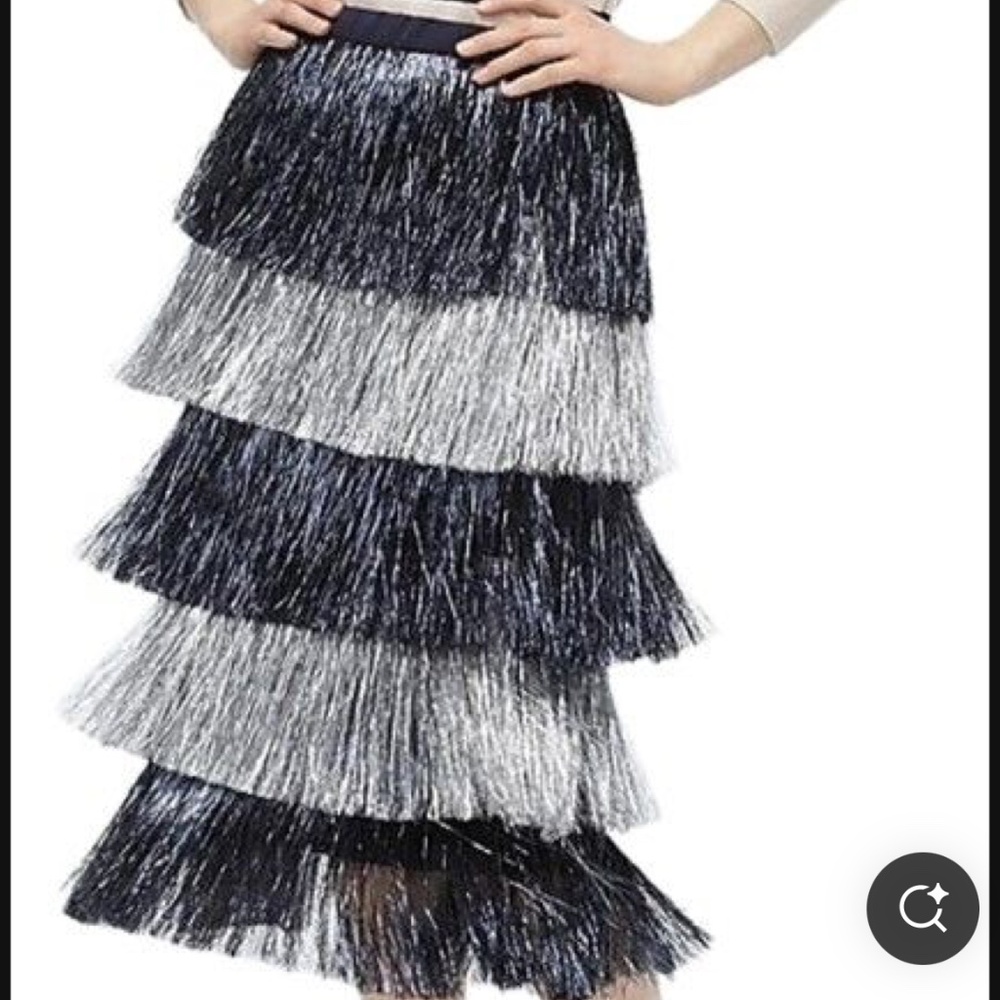 J. Crew Silver and Blue Tinsel Fringe Skirt NWT SZ 4